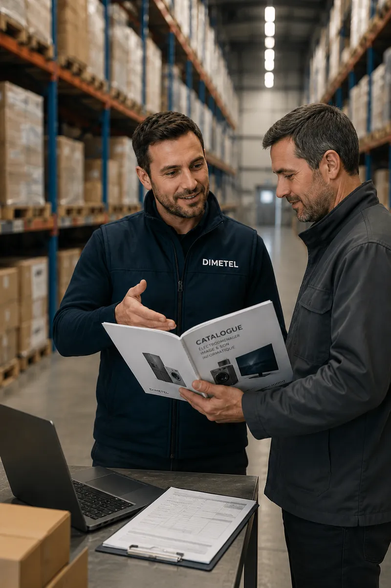 Présentation du catalogue à un client en entrepôt